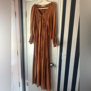 Rust Tiered Boho Maxi Dress | Smocked Bodice | Sz M